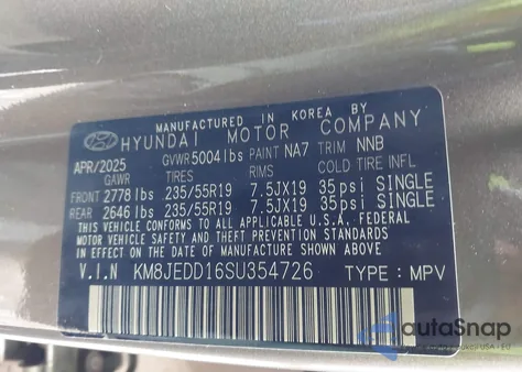 2025 Hyundai Tucson Hybrid Limited from USA, damaged, VIN KM8JEDD16SU354726